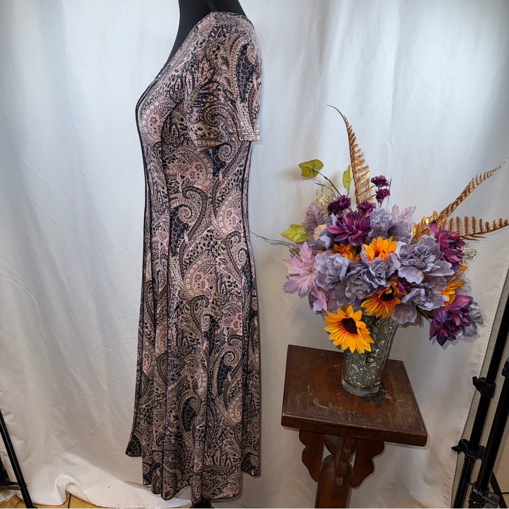 Sami & Jo Paisley Fit Flare Midi Dress Small Short Sleeve Boho Chic - Picture 2 of 7